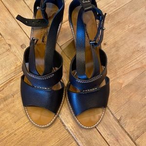 Madewell Black Stacked Leather Heeled Sandal Sz 9